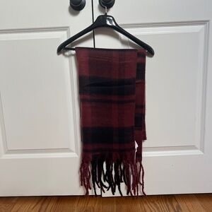Nordstrom Acrylic Plaid - burgundy and black scarf- scarf with fringe